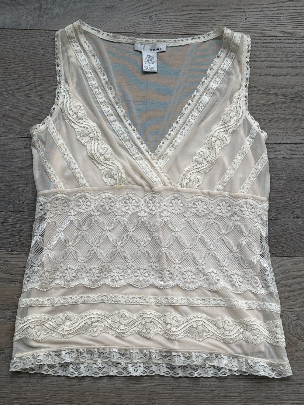 WD.NY Sheer Lace Cream V Neck Tank & Adjustable Cream Camisole Sleeveless Tank